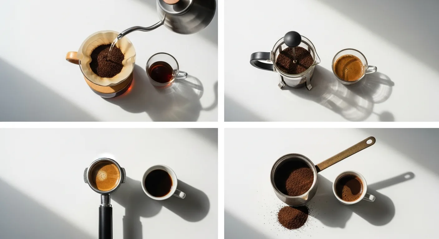 コーヒーの淹れ方は4種類で整理できる｜透過・浸漬・加圧・煮出しの原理マップ
